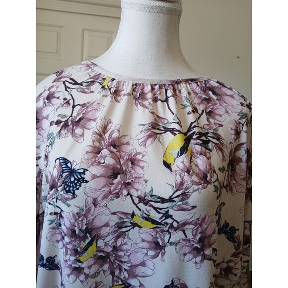 H&M Brand Women's Multi-Color Long Sleeve Floral Top Large Bird Butterfly Spring - Picture 9 of 16